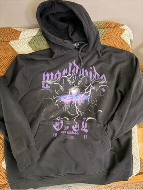 boohooMAN Oversized Medusa Graphic Hoodie Black Purple Worldwide Devil